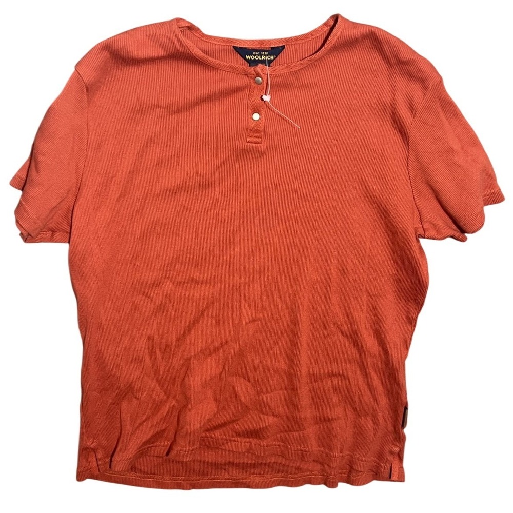 Woolrich Men's Ribbed Henley T-Shirt Size L Large Orange Short Sleeve Casual Top